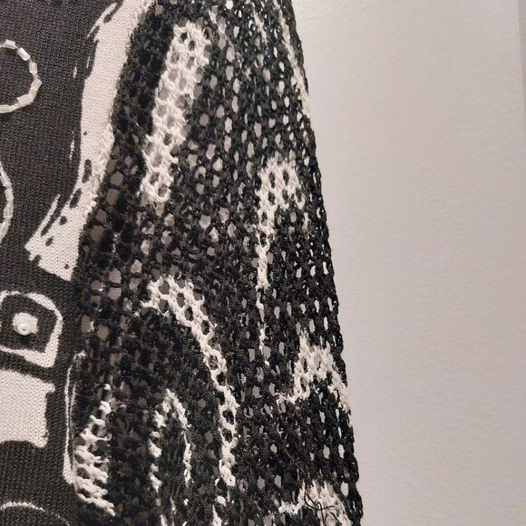 NYGARD COLLECTION Women's Geometric Print Cardigan w/Beading - Black/White  SML - Picture 9 of 12